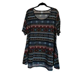 LulaRoe Aztec Tunic Short Sleeves Scoop Neck Side Slits with Hi/Lo Hem 3XL